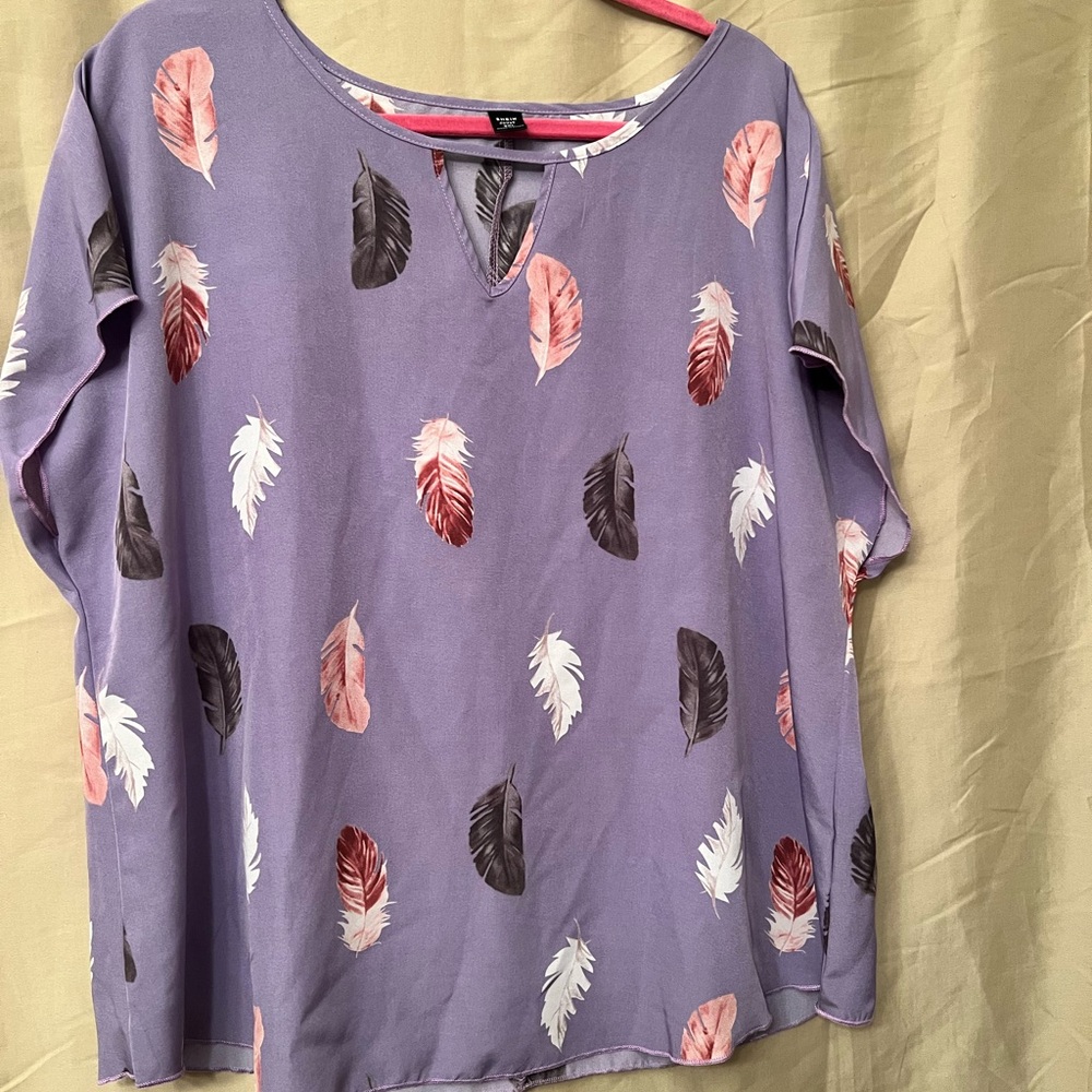 SHEIN Purple Feather Print Blouse